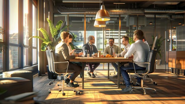 Photo a group of 6 senior it consultants brainstorming ultra realistic rendering color warm environment office lens effect wide angle ar 169 style raw job id 729ab562494146b18dbae87fead0696e