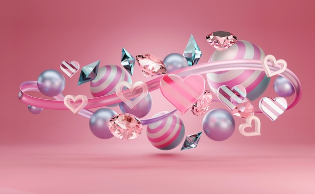 Group of Abstract Heart and Objects is Floating