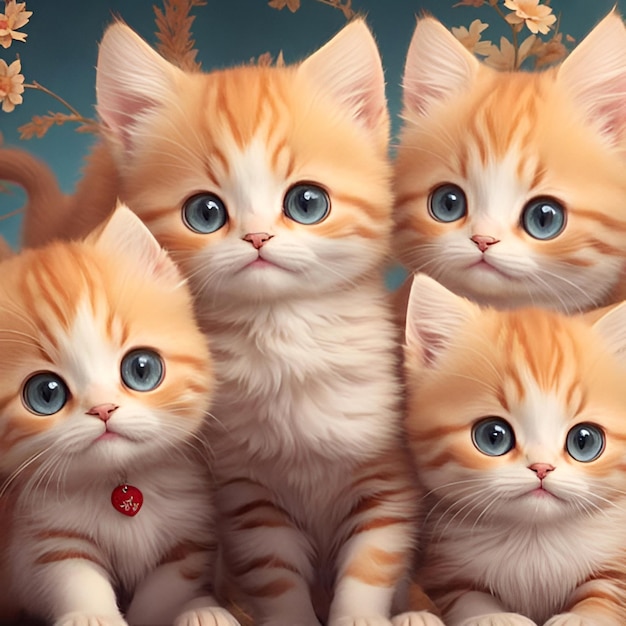 A group of adorable anime kittens playing