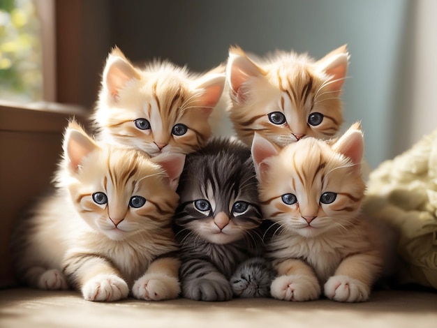 A group of adorable kittens cuddled up together in a cozy blanket fort Two Kittens Sitting in a Blu