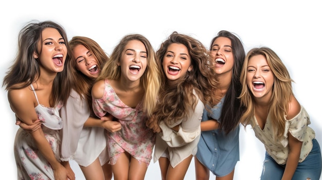 Group of adult girls happy excited style of website design blank white background cute mixed nationality dating site beautiful asset design dribble Generative AI technology