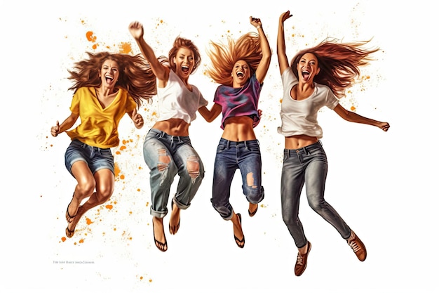 Group of adult girls happy excited style of website design blank white background cute mixed nationality dating site beautiful asset design dribble graphic design Generative AI technology