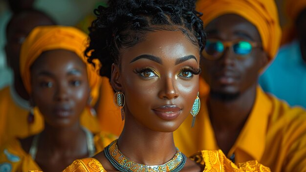 group of african university students in very expensive clothes and jewelry