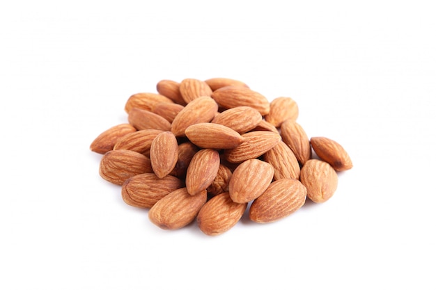 Group of almonds isolated on white background