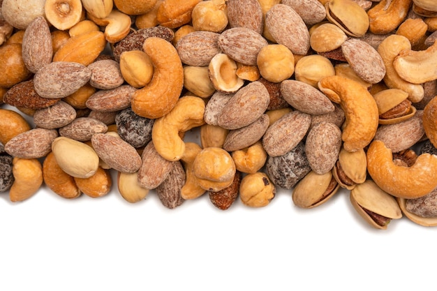 A group of almonds pistachios walnuts macadamia cashews