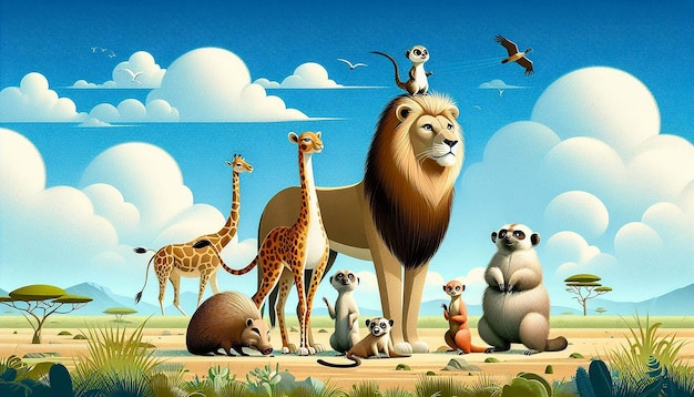 Photo group of animals in the jungle animal hd image wildlife illustration animal day