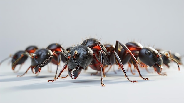 a group of ants are being chased by a red ant