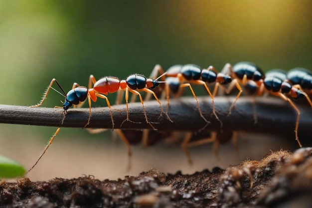 a group of ants are on a branch including one that has the number of them on it