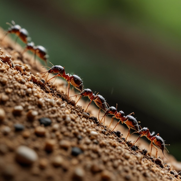 a group of ants are on a piece of wood