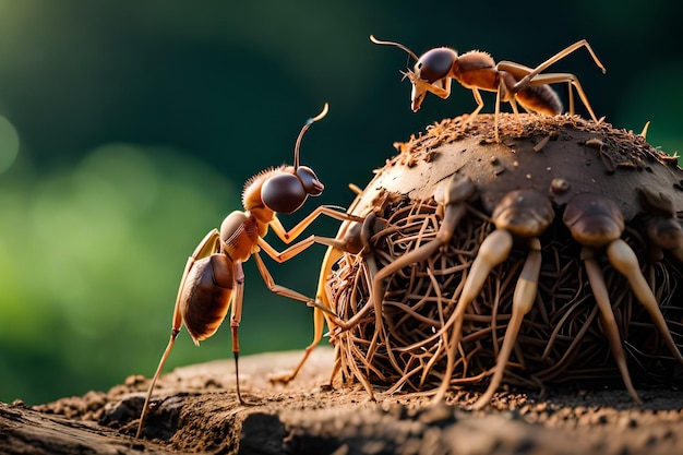 A group of ants on a mound with one of them saying'ants '