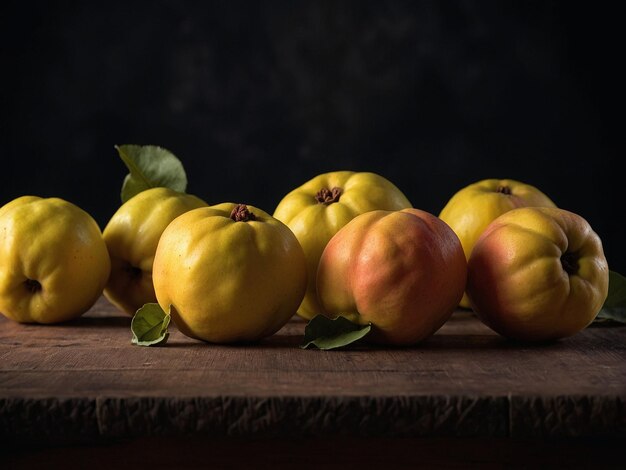 Photo a group of apples and leaves are on a table