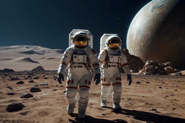 A group of astronauts on a planet