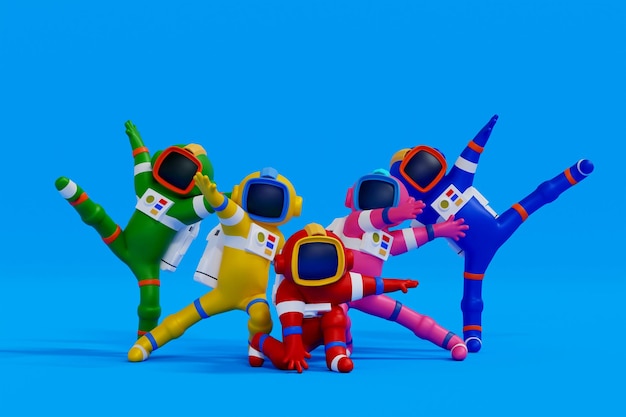 Group of Astronauts posing like superhero team in different poses science space discovery 3D render