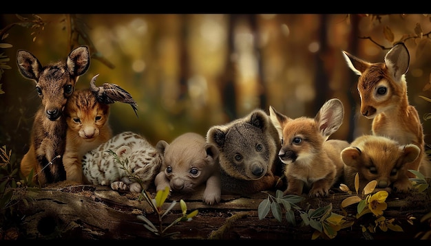 Photo a group of baby animals