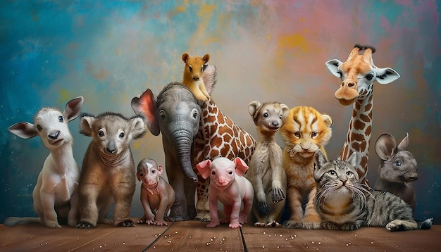 Photo a group of baby animals