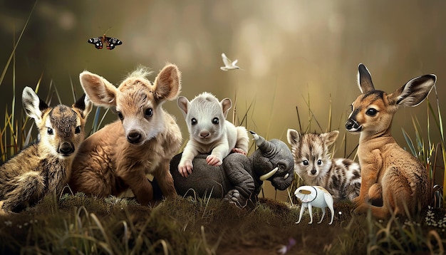 Photo a group of baby animals