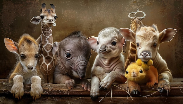 Photo a group of baby animals