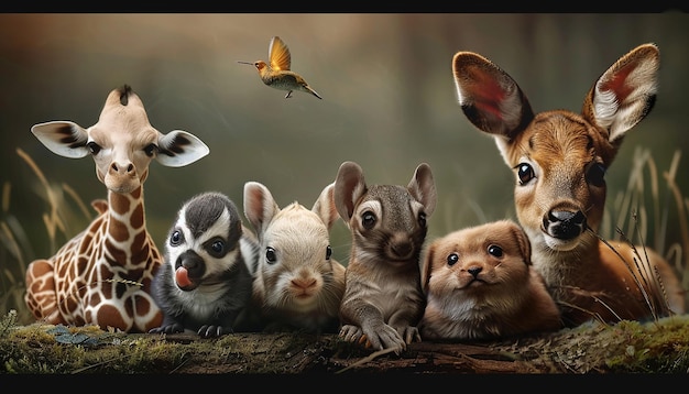 Photo a group of baby animals