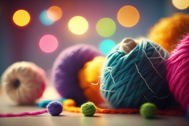 A group of balls of yarn sitting on top of a table generative AI