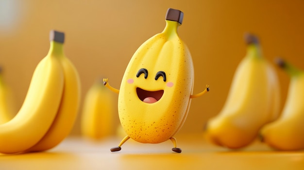 group of bananas with faces drawn on them with funny banana is beautifull and colourfull background