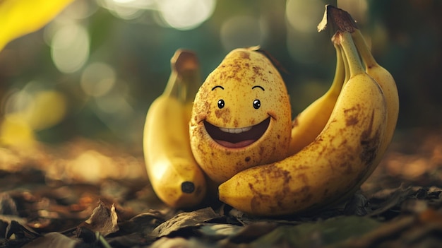 group of bananas with faces drawn on them with funny banana is beautifull and colourfull background