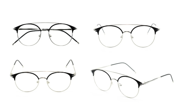 Group of beautiful eyeglass frames isolated on white background Spectacles Costume Fashion