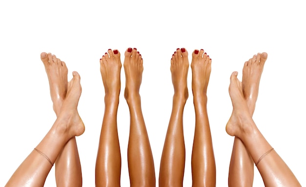 Group of beautiful, smooth women's legs after laser hair removal. Treatment, technology concept