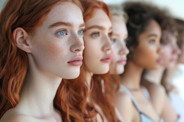 Photo group of beautiful young women looking at the camera against a white background