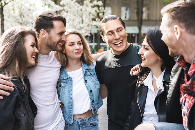 Group of best friends are having fun outdoors. Young people are