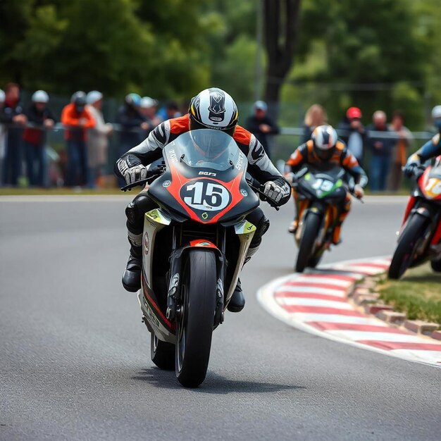 Photo a group of bikers are racing down a race track