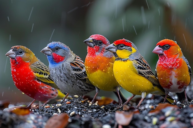 Photo a group of birds are standing on a tree branch