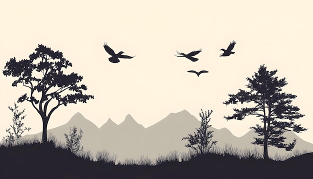 a group of birds flying in front of a mountain