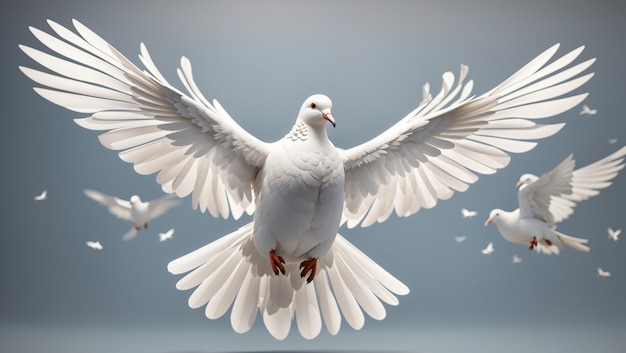 a group of birds with one flying in the air