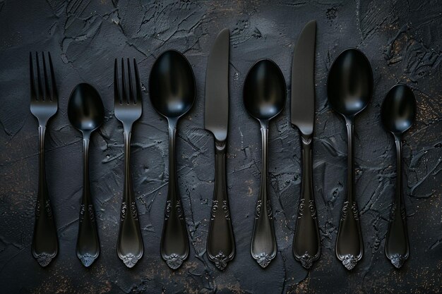 a group of black cutlery