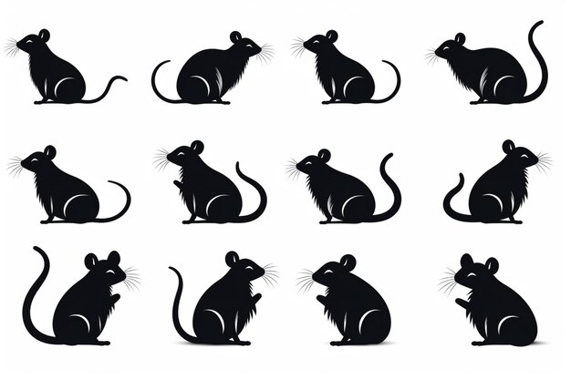 a group of black rat silhouettes on a white background generative ai