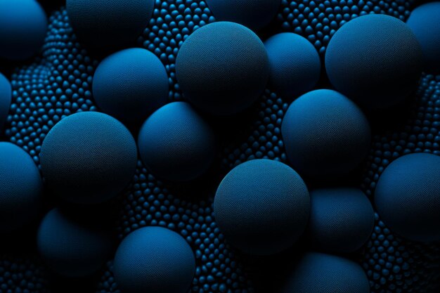 Photo group of blue balls sitting on top of blue surface generative ai