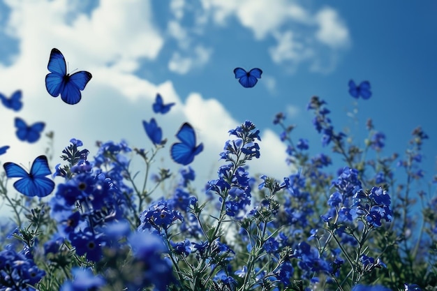 Photo group of blue butterfly sky outdoors blossom