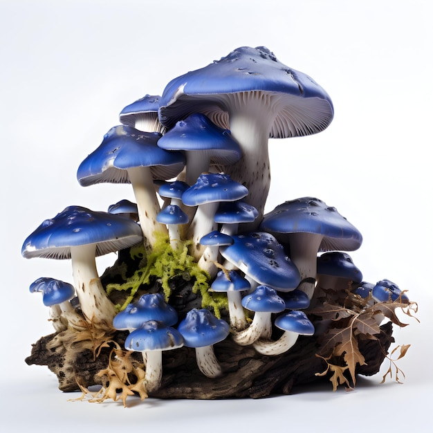 a group of blue mushrooms with the word mushroom on the bottom