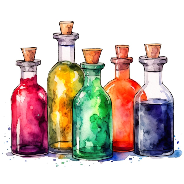 A group of bottles with different colored liquids in them generative ai image