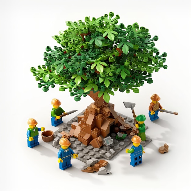 group of brick minifigures working together as a team