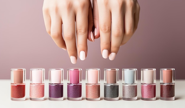 Group of bright nail polishes beauty and nail care