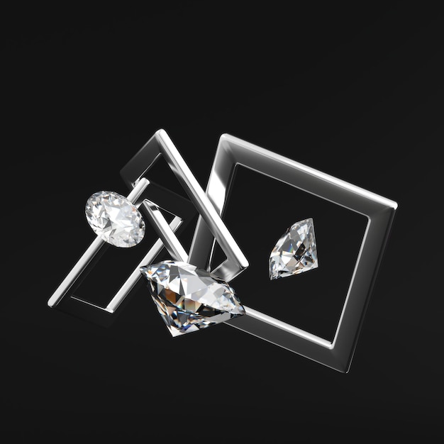 Group of Brilliant Diamond With Frame Background 3D Rendering