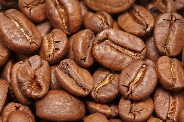 Group of brown coffee grains surface,