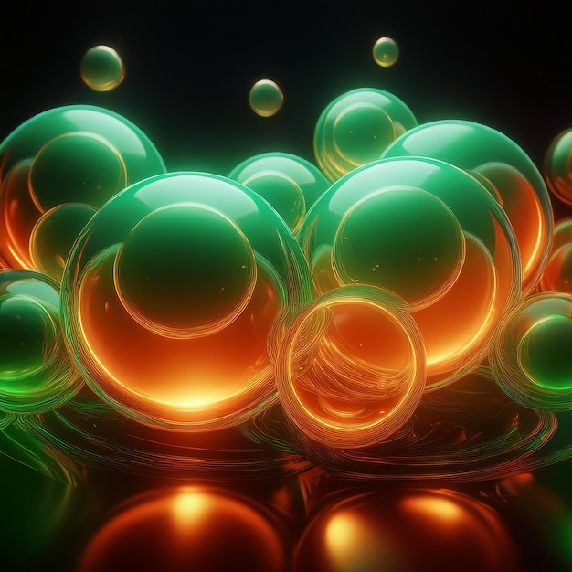 a group of bubbles are shown with a green background