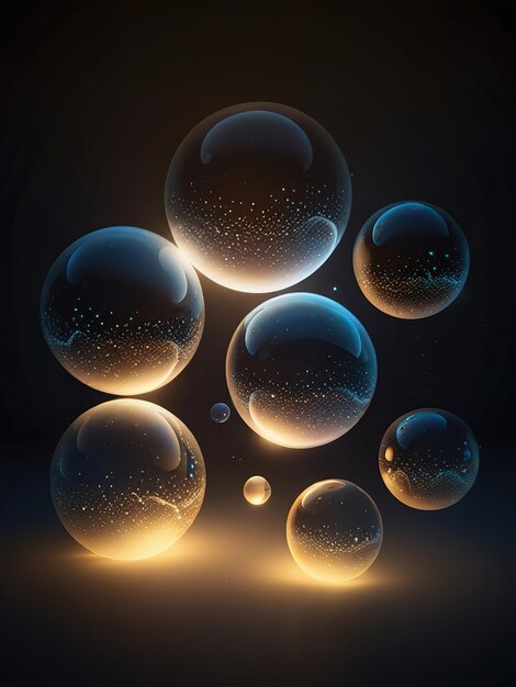 Photo a group of bubbles with the light on it