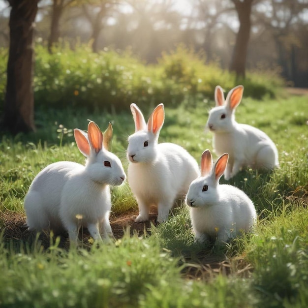 Photo a group of bunny rabbits are in a field with the words bunny on the front