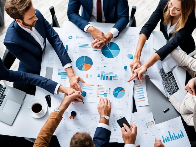 Photo a group of business people are around a table with a graph on it