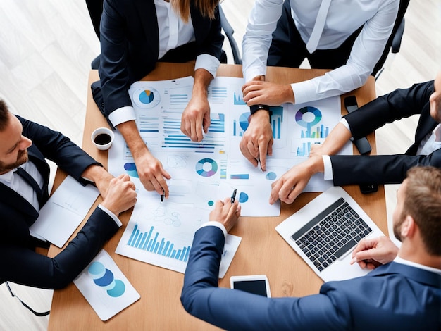 Photo a group of business people are sitting around a table with a blue graph on it