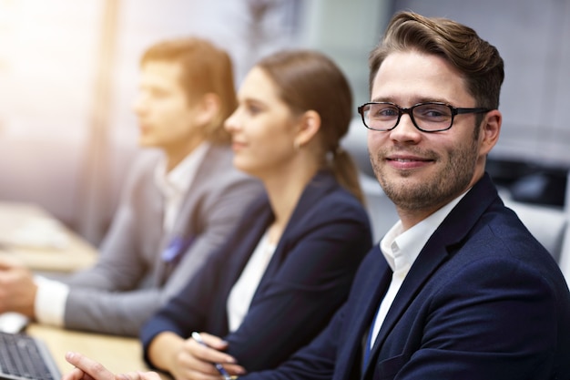 group of business people attending a conference