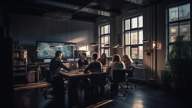 Group of business people having a meeting in a modern officegenerative ai